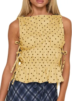 NUFIWI Women Cute Polka Dot Tank Top Boat Neck Smocked Going Out Y2k Tops Slim Fit Sleeveless Summer Shirts Streetwear