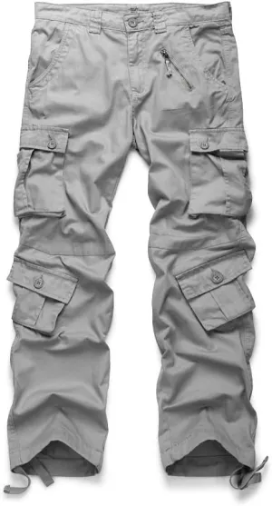 OCHENTA Men's Cotton Casual Cargo Work Pants Baggy Camo Tactical Combat Trousers with 8 Pockets (No Belt)
