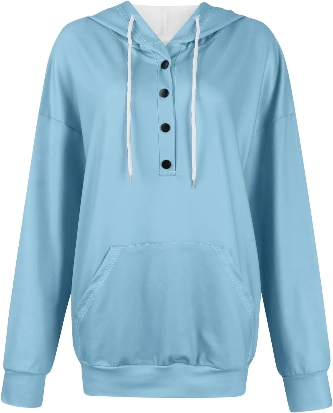 Oversized Hoodies for Women Button Down Drop Shoulder Drawstring Sweatshirt Ribbed Long Sleeve Tops with Pockets