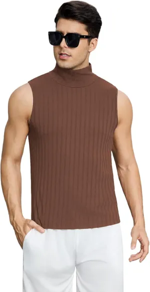 OYOANGLE Men's Casual Turtleneck Sleeveless Ribbed Knit Slim Fit Vest Tank Top