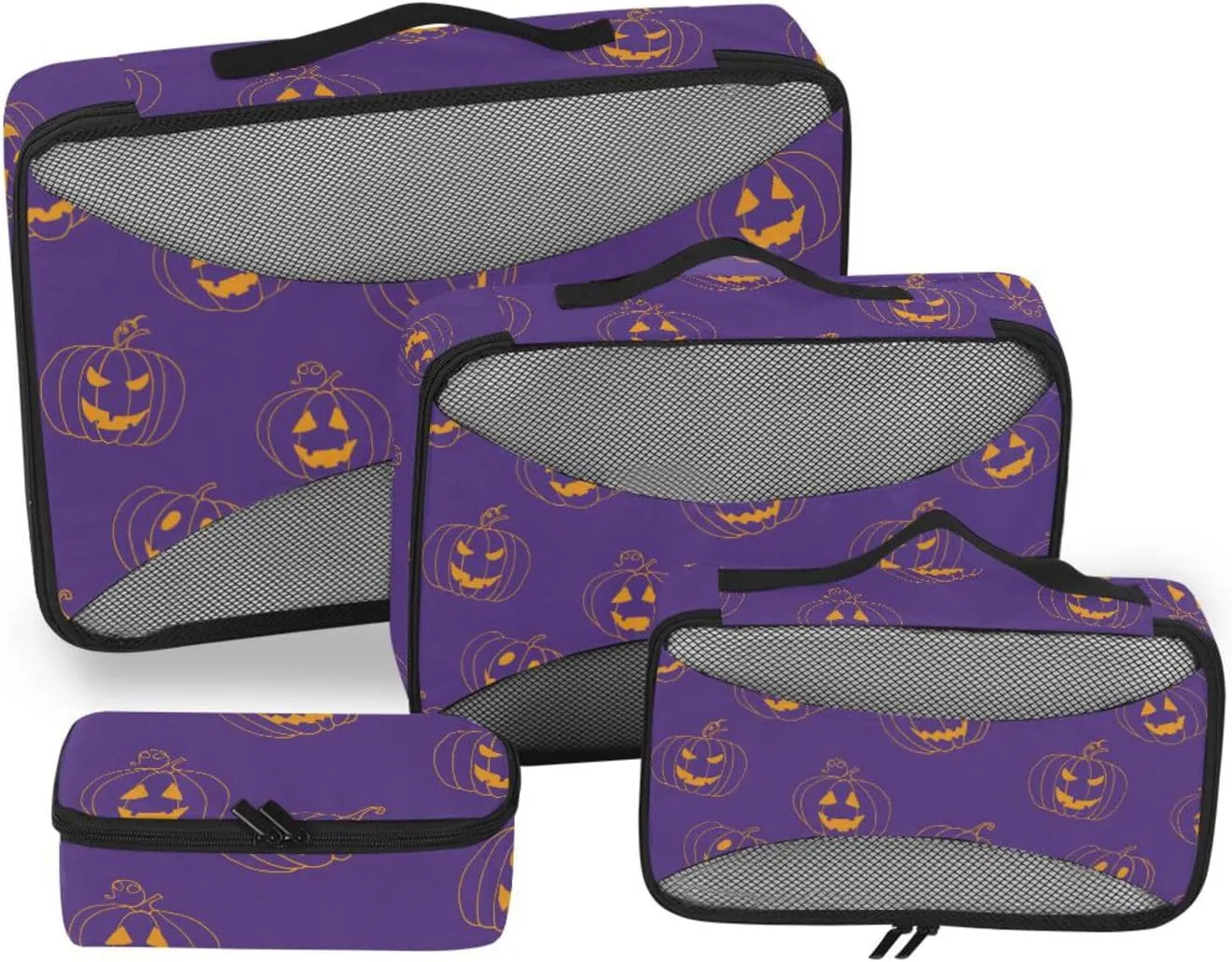 Packing Cubes for Suitcases 4 Set Suitcase Organizer Packing Cubes for Travel Women Packing Cubs Halloween Pumpkin Blue