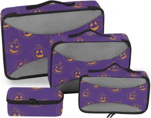 Packing Cubes for Suitcases 4 Set Suitcase Organizer Packing Cubes for Travel Women Packing Cubs Halloween Pumpkin Blue