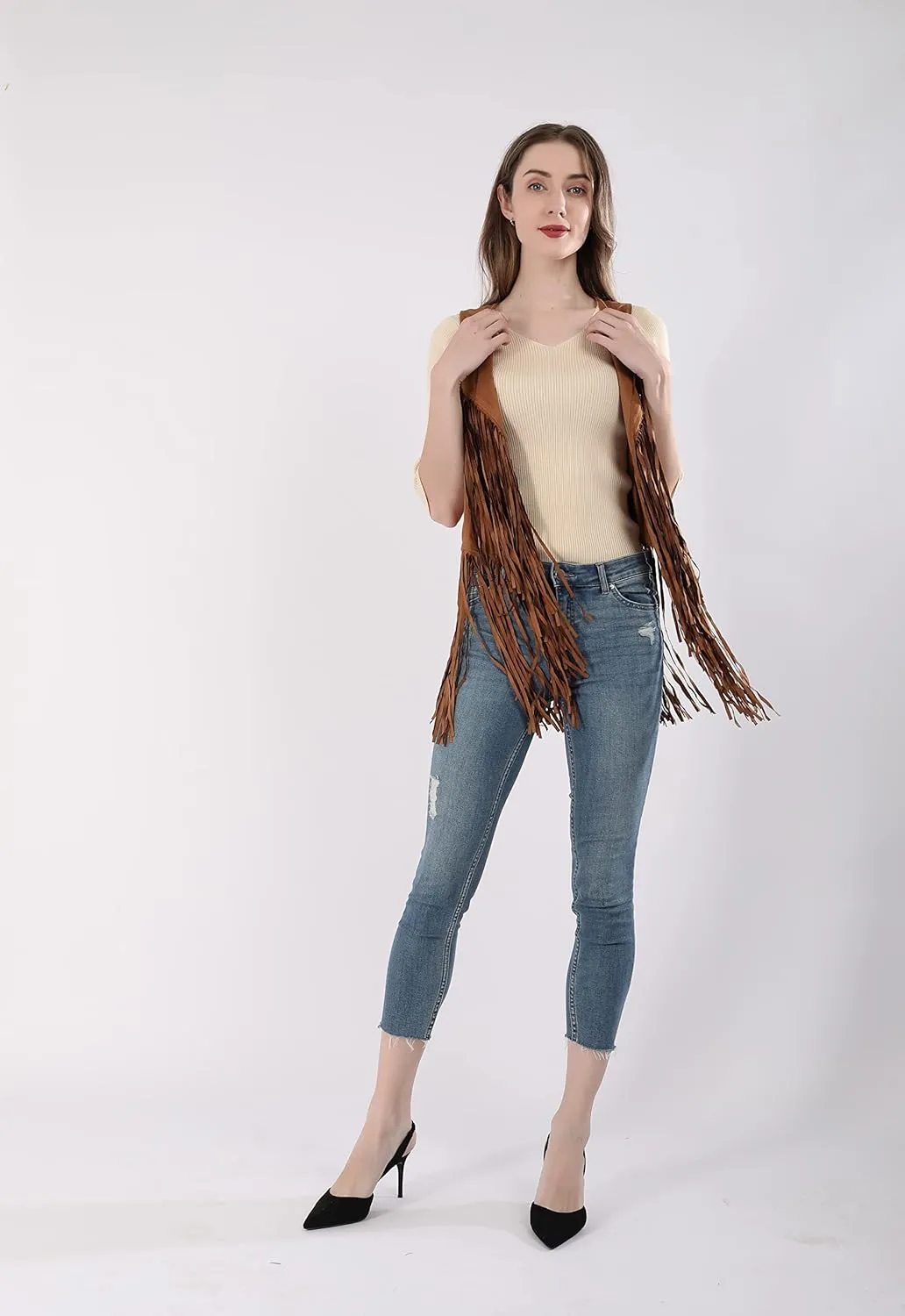 Paixpays New Tassels Fringe Sleeveless Vest Cardigan Waistcoat Jacket Outwear Tops