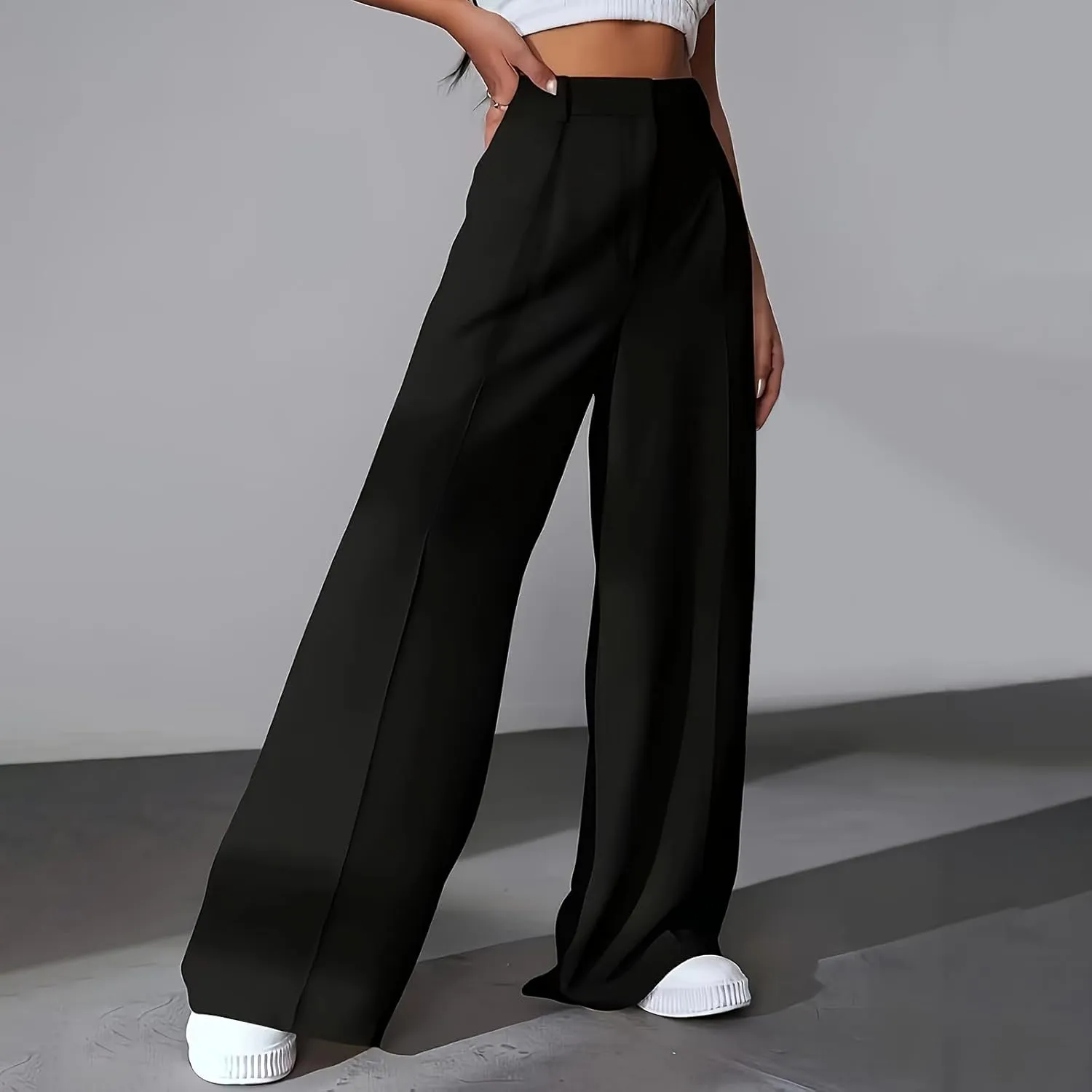 Palazzo Pants for Women Petite Work High Waisted Dress Pants Smocked Ankle Flowy Wide Leg Business Casual Clothing