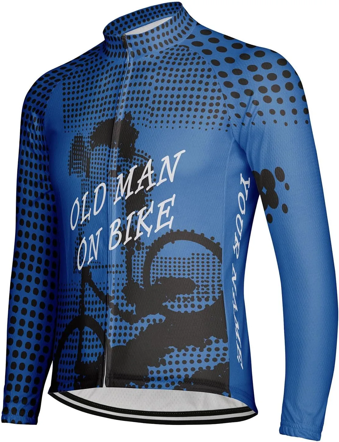 Personalize Old Man On Bike Men Winter Thermal Fleece Cycling Jersey Long Sleeve