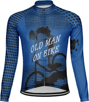 Personalize Old Man On Bike Men Winter Thermal Fleece Cycling Jersey Long Sleeve