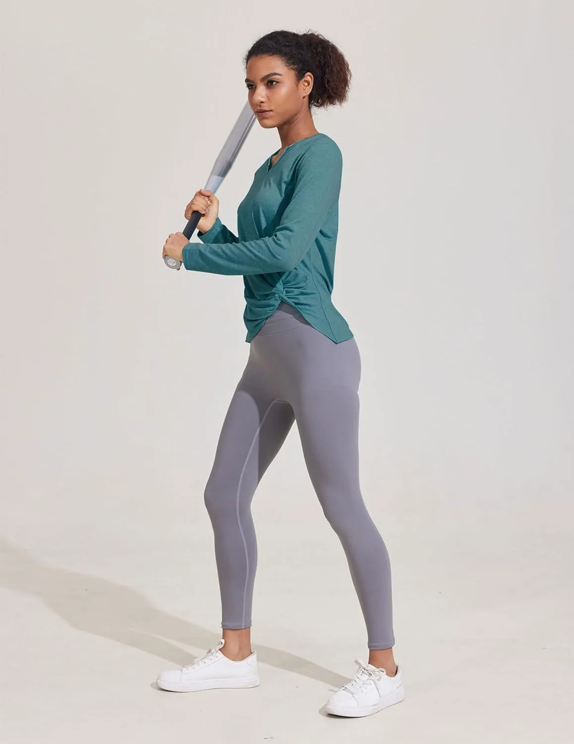 PINSPARK Womens Long Sleeve Shirts Workout Tops V Neck Twist Front Hiking Yoga Running Casual T-Shirt