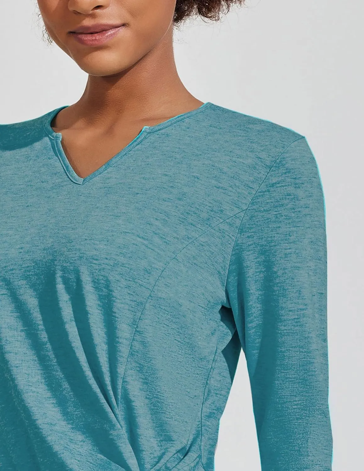 PINSPARK Womens Long Sleeve Shirts Workout Tops V Neck Twist Front Hiking Yoga Running Casual T-Shirt