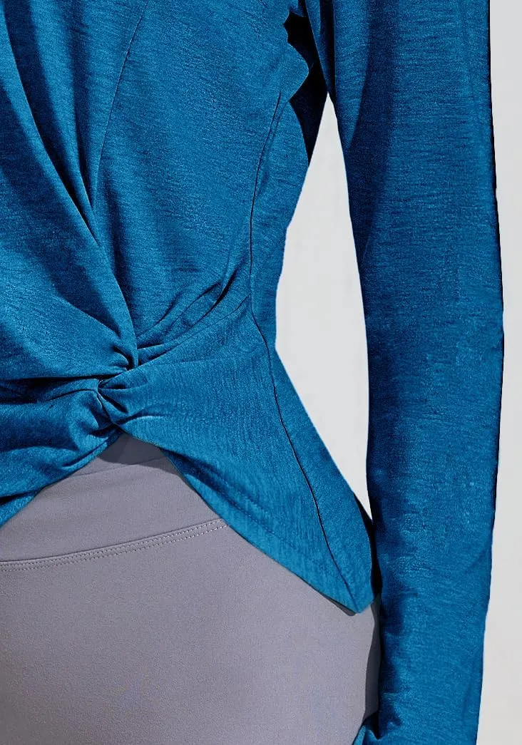 PINSPARK Womens Long Sleeve Shirts Workout Tops V Neck Twist Front Hiking Yoga Running Casual T-Shirt