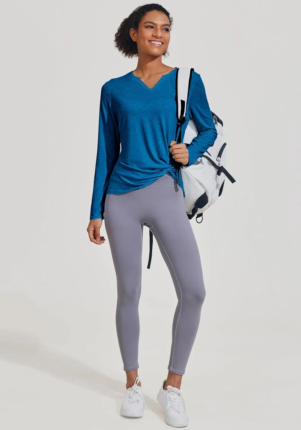 PINSPARK Womens Long Sleeve Shirts Workout Tops V Neck Twist Front Hiking Yoga Running Casual T-Shirt