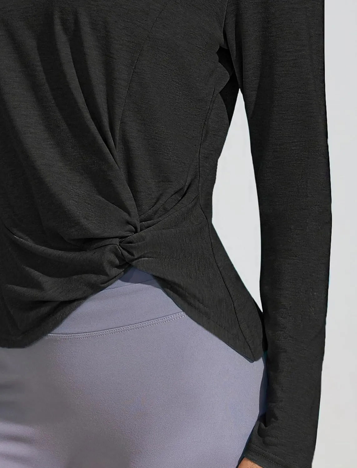 PINSPARK Womens Long Sleeve Shirts Workout Tops V Neck Twist Front Hiking Yoga Running Casual T-Shirt