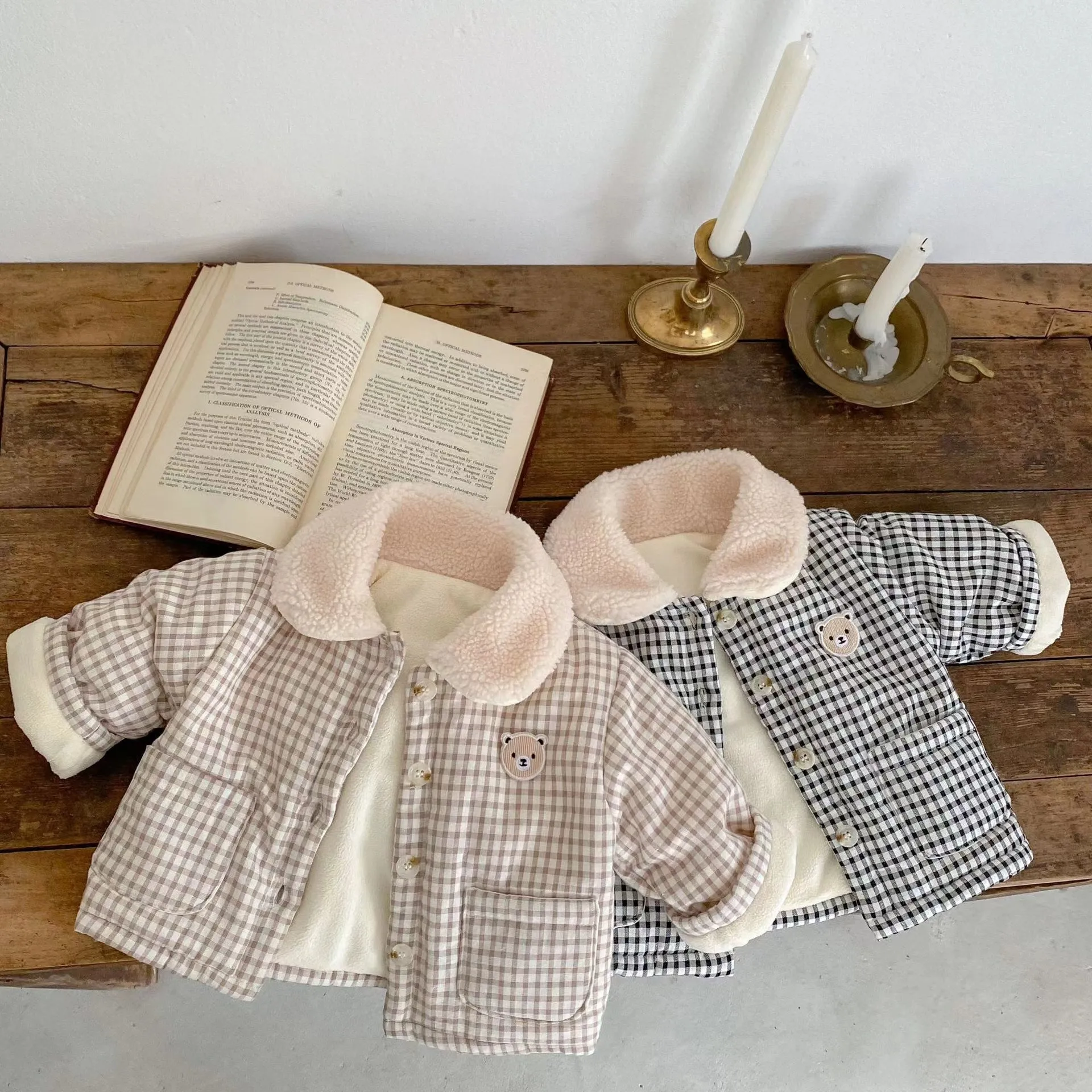 Plaid Bear Baby Padded Plush Thermal Jacket