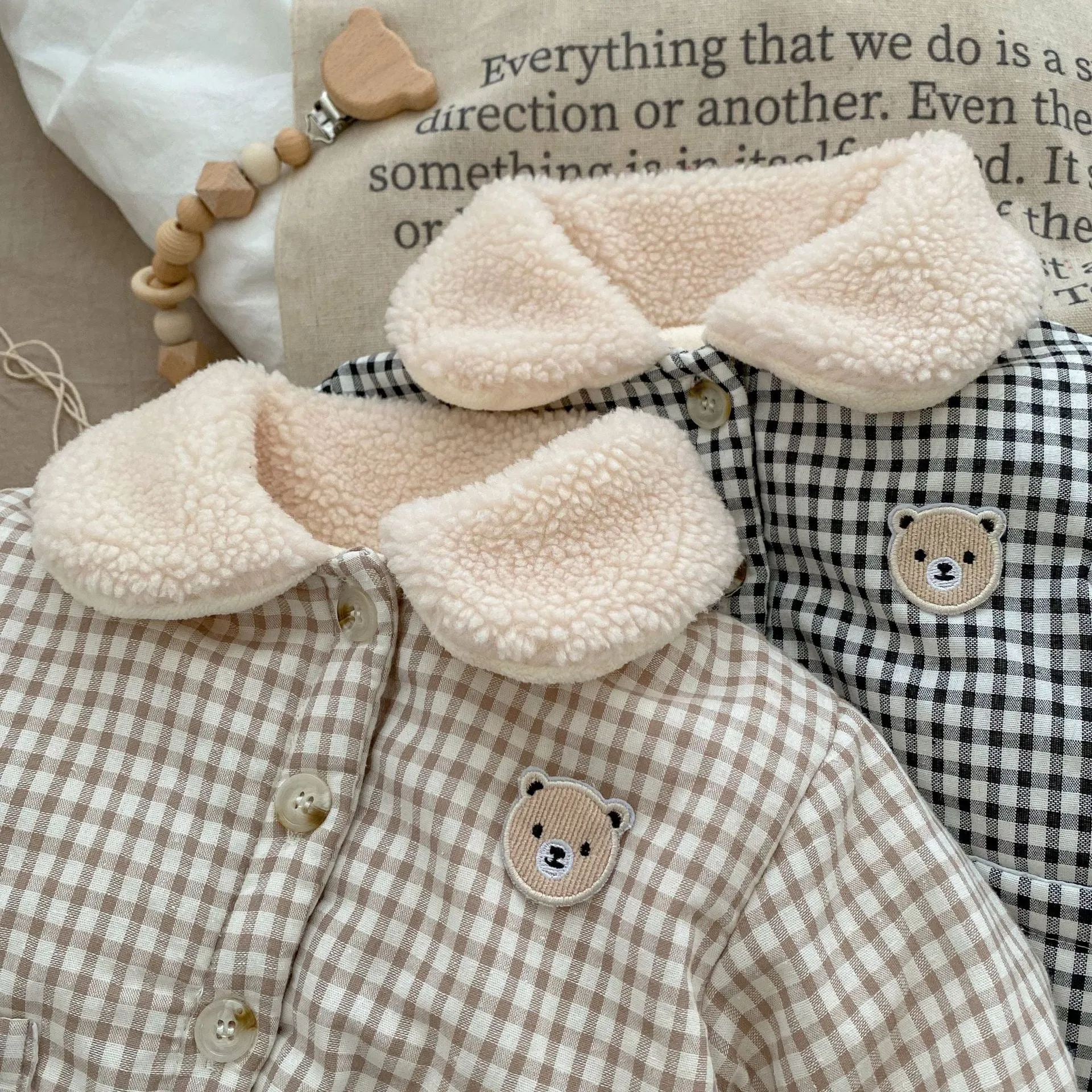Plaid Bear Baby Padded Plush Thermal Jacket