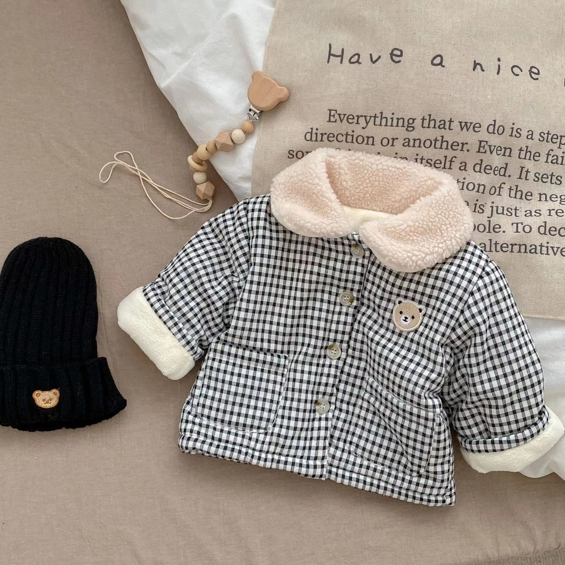Plaid Bear Baby Padded Plush Thermal Jacket