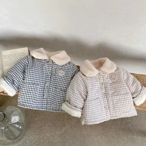 Plaid Bear Baby Padded Plush Thermal Jacket