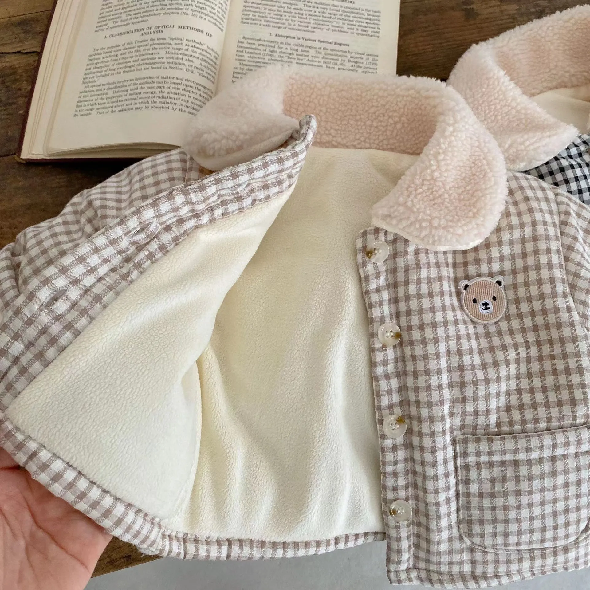 Plaid Bear Baby Padded Plush Thermal Jacket
