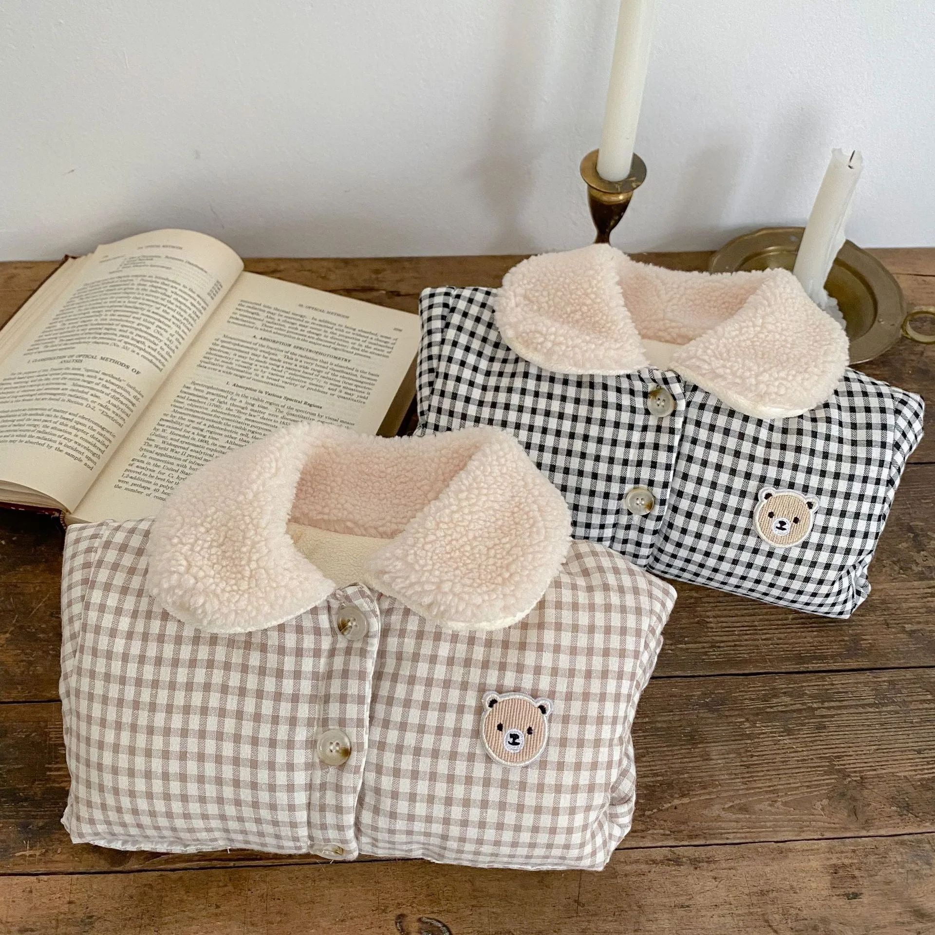 Plaid Bear Baby Padded Plush Thermal Jacket