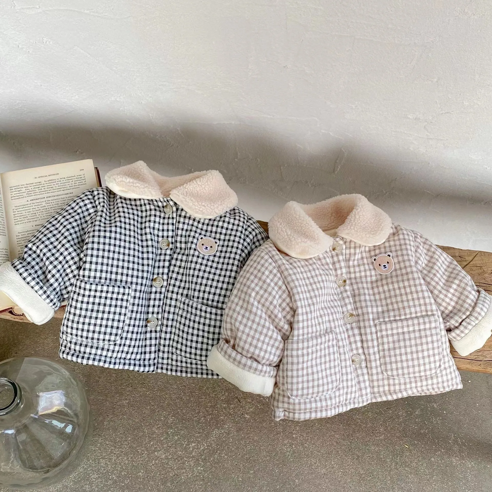 Plaid Bear Baby Padded Plush Thermal Jacket