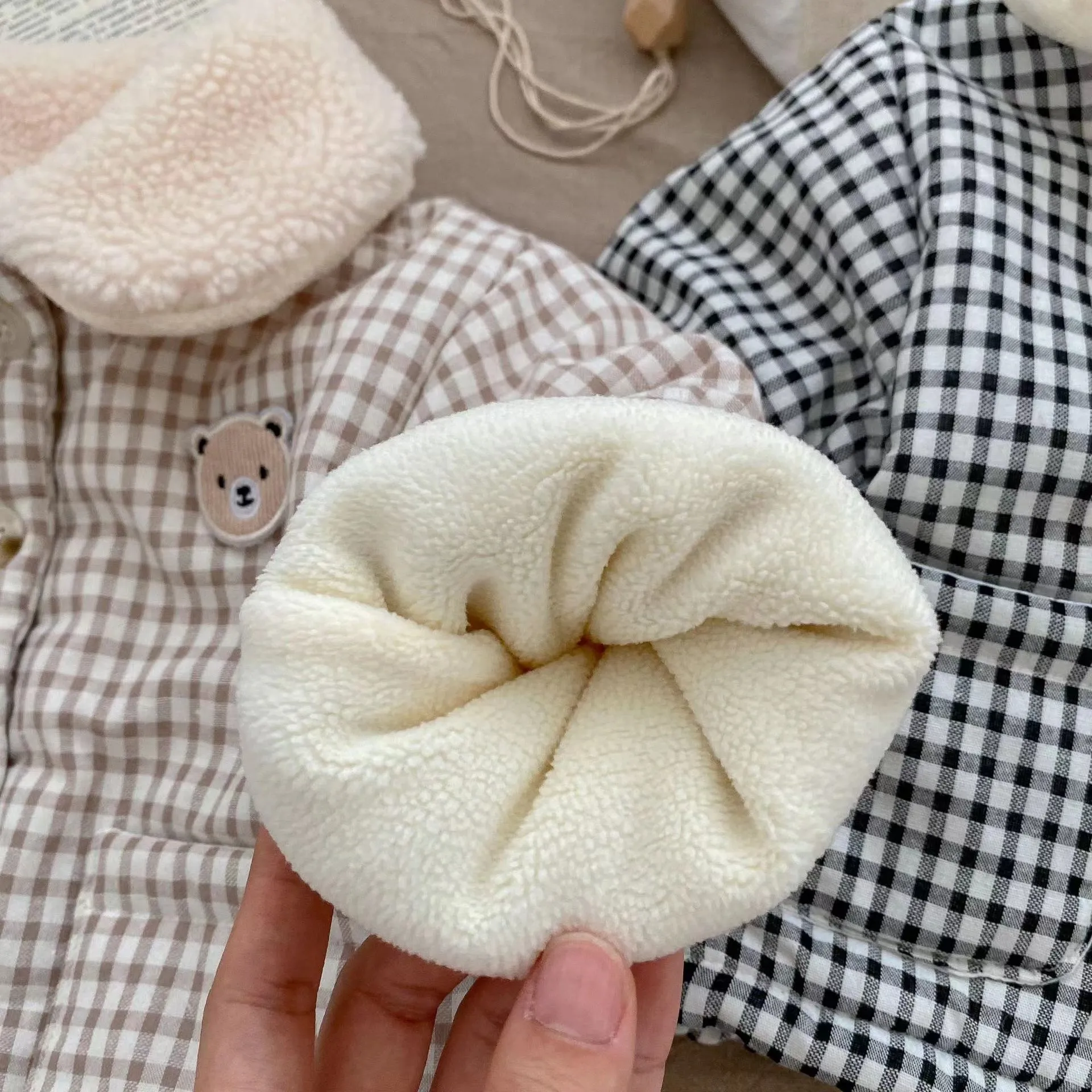 Plaid Bear Baby Padded Plush Thermal Jacket
