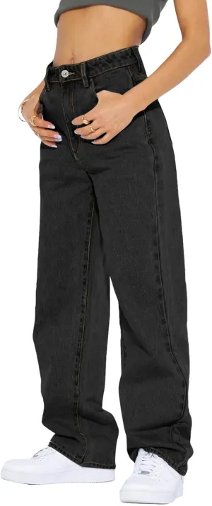 PLNOTME Women's High Waisted Boyfriend Baggy Jeans Straight Leg Casual Denim Pants