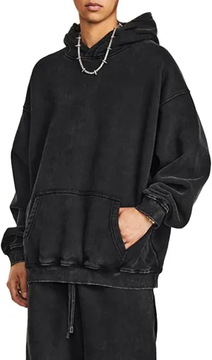 POHADON Mens Y2k Trendy Hoodies Oversized Heavyweight Cotton Pullover Vintage Acid Wash Athletic Sweatshirt Y2k Streetwear