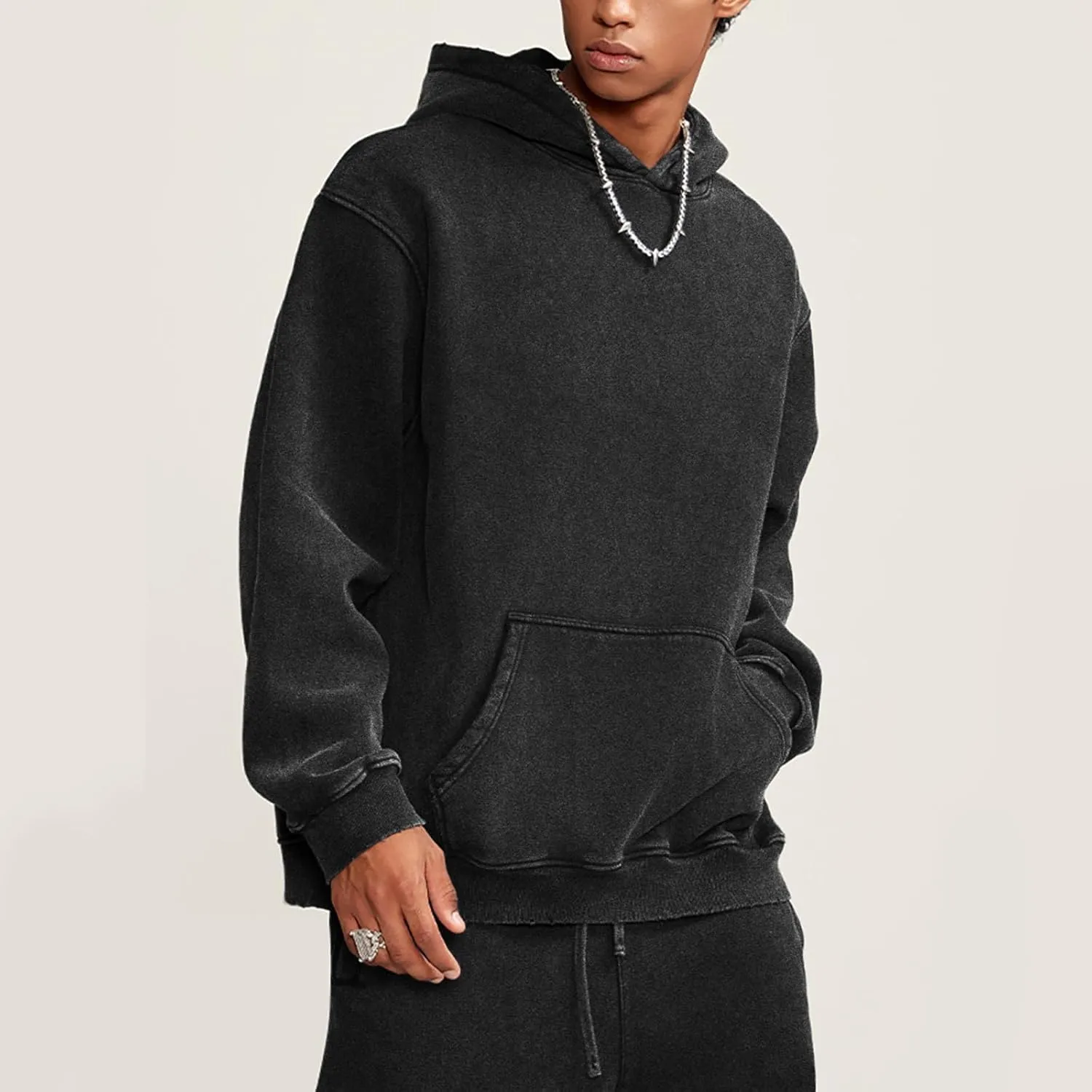 POHADON Mens Y2k Trendy Hoodies Oversized Heavyweight Cotton Pullover Vintage Acid Wash Athletic Sweatshirt Y2k Streetwear