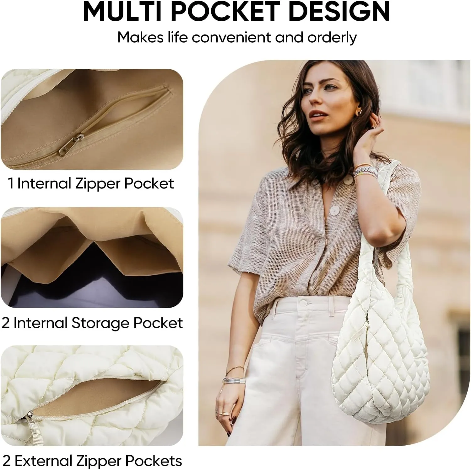 Puffer Tote Bag, Large Carryall Quilted Tote Bag for Women, Comfort Puffer Crossbody Bag, Lightweight Puffer Purses