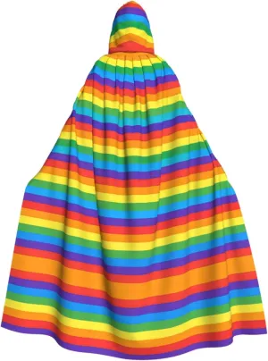 Rainbow Pattern Print Halloween Hooded Cloak Hooded Cape Adult Halloween Costume Cosplay Witch Cloak with Extra Comfort