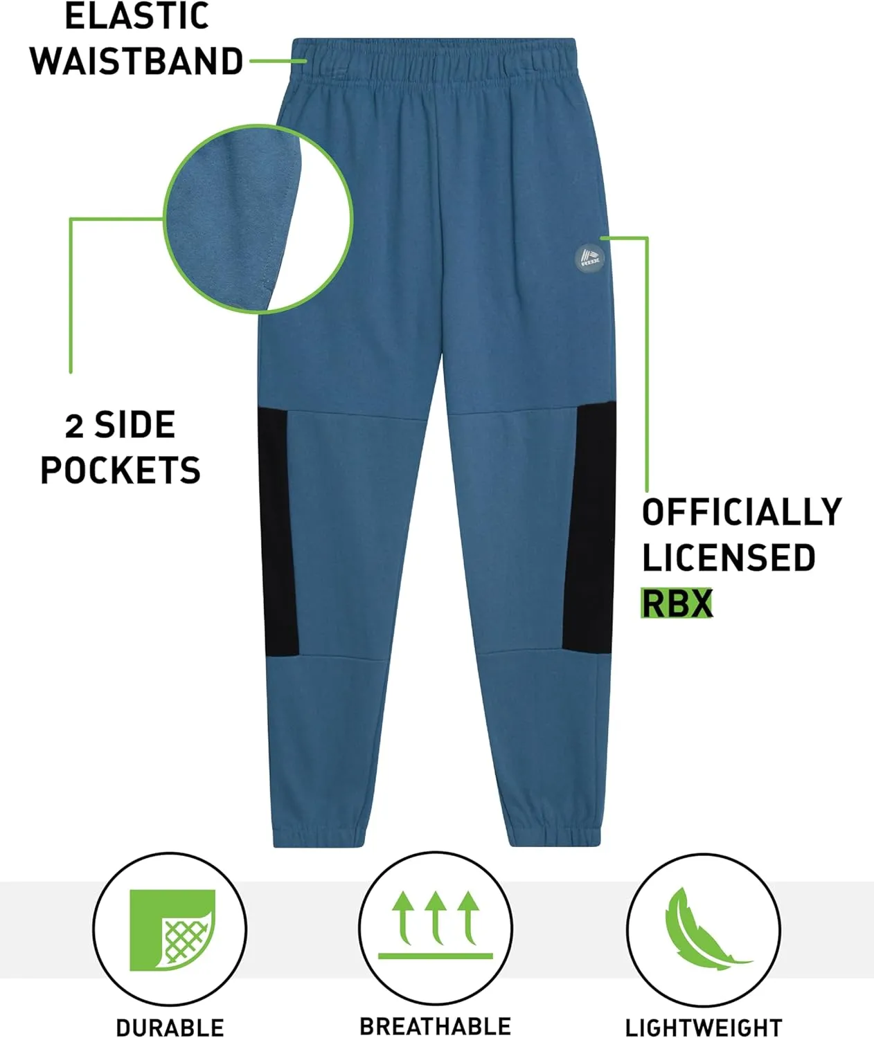 RBX Boys Sweatpants - 4 Pack Performance Fleece Basic Boys Joggers, Athletic Track Pants with Elastic Waistband (8-16),