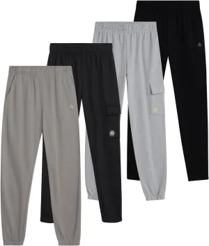 RBX Boys Sweatpants - 4 Pack Performance Fleece Basic Boys Joggers, Athletic Track Pants with Elastic Waistband (8-16),