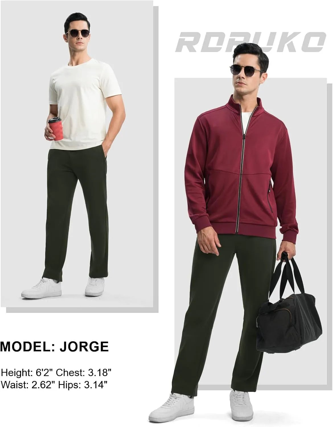 Rdruko Men's Fleece Sweatpants Straight Leg Athletic Yoga Lounge Pants Open Bottom Casual Jersey Pants with Zipper Pockets