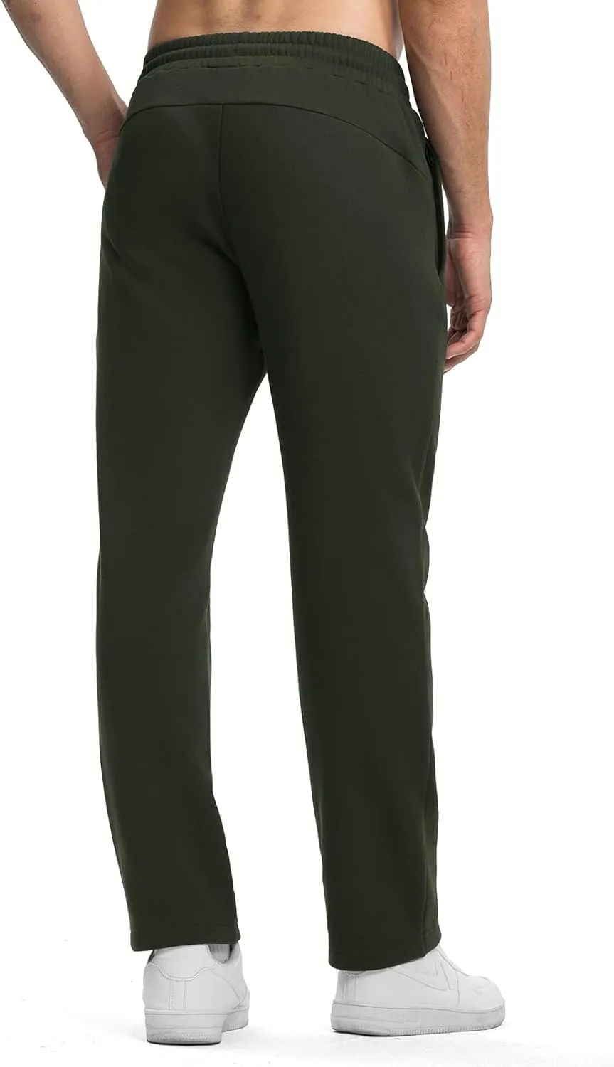 Rdruko Men's Fleece Sweatpants Straight Leg Athletic Yoga Lounge Pants Open Bottom Casual Jersey Pants with Zipper Pockets
