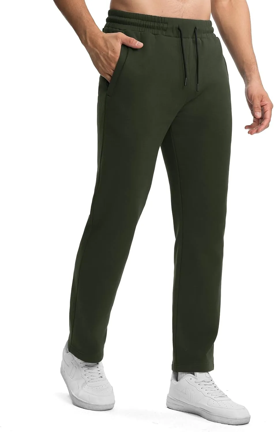 Rdruko Men's Fleece Sweatpants Straight Leg Athletic Yoga Lounge Pants Open Bottom Casual Jersey Pants with Zipper Pockets