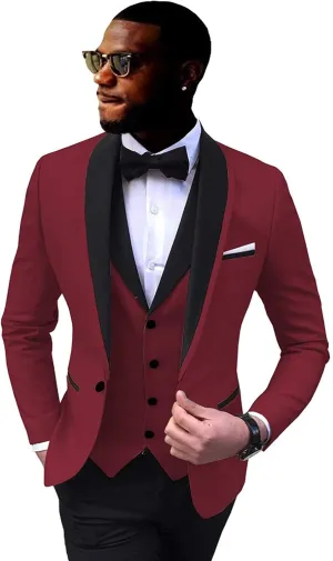 Rdzding Mens Suits Blazer 3 Pieces Jacket Vest Pants Slim Fit Suit African Tuxedos Groomsmen Party Formal Jacket