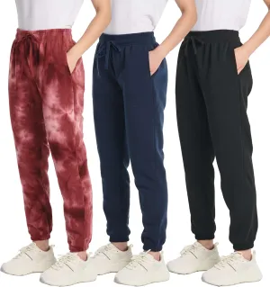 Real Essentials 3 Pack: Women's Fleece Jogger Sweatpants (Available in Plus Size)