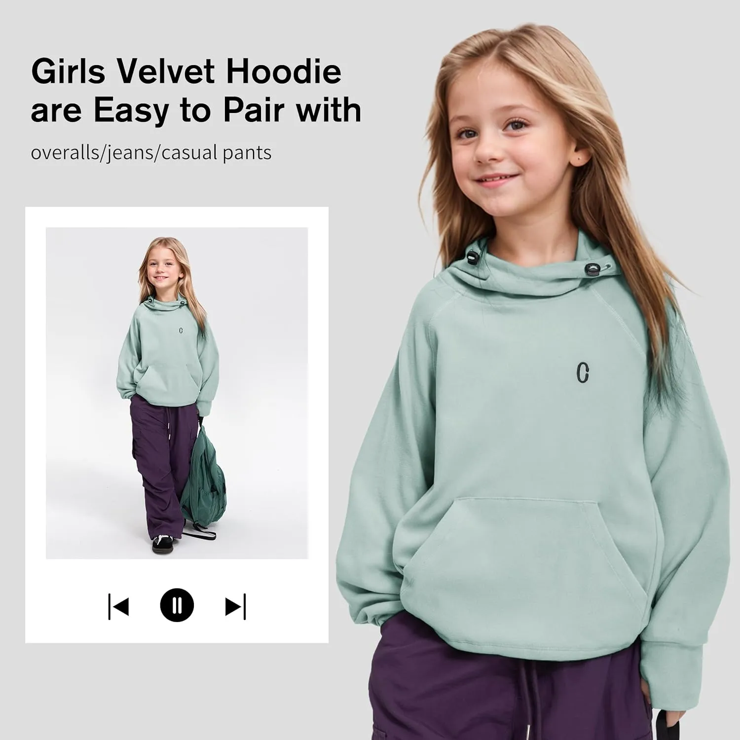 Rolanko Girls Hoodies Fleece Sweatshirts Long Sleeve Cozy lightweight Pullover Tops with Pocket Kids Warm Velvet Outwear