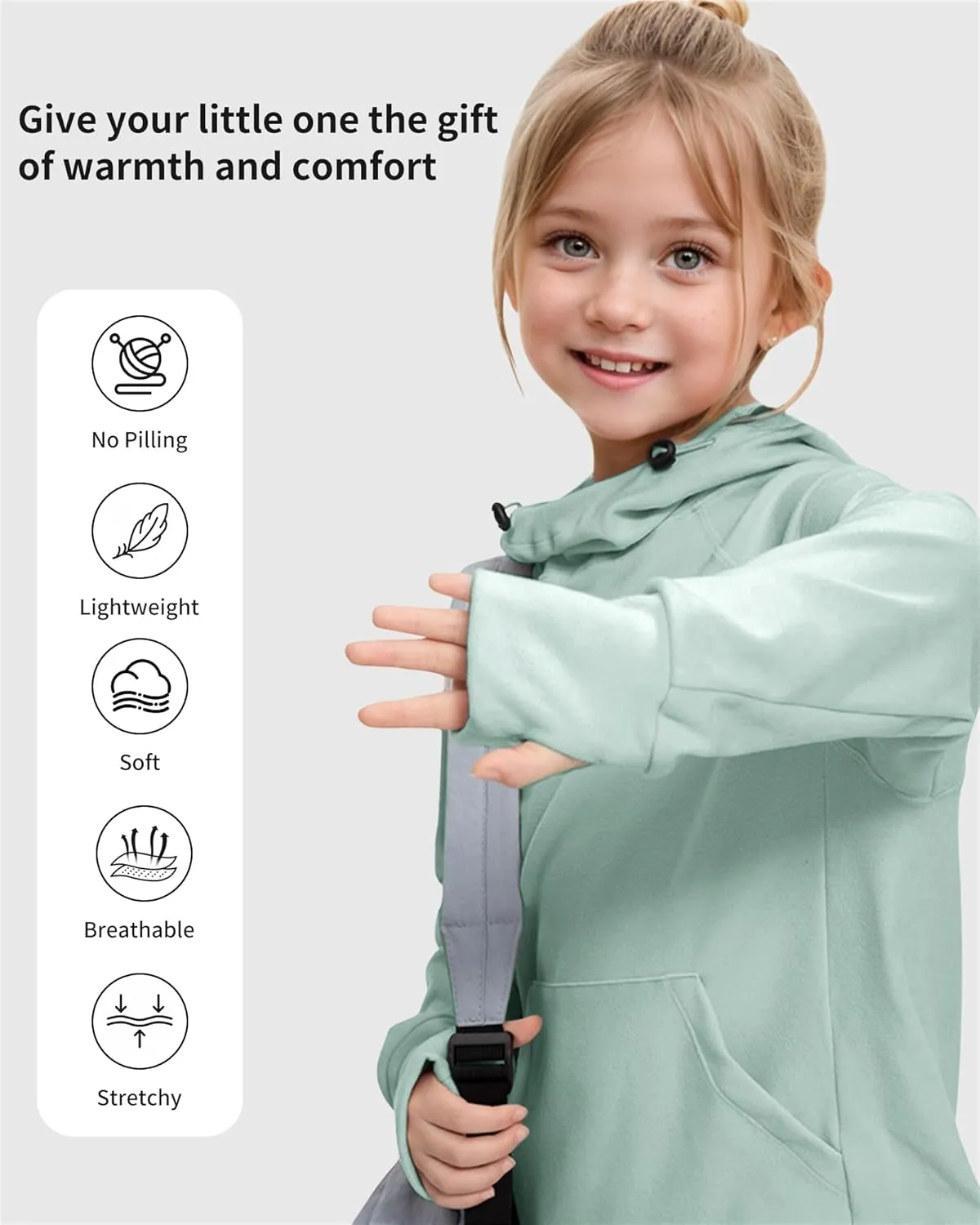 Rolanko Girls Hoodies Fleece Sweatshirts Long Sleeve Cozy lightweight Pullover Tops with Pocket Kids Warm Velvet Outwear