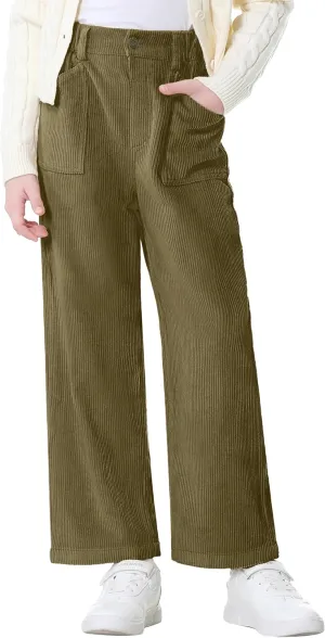 Rolanko Girls Wide Leg Corduroy Pants High Waist Trousers Vintage Kids Pants Streetwear Casual 4-12 Years