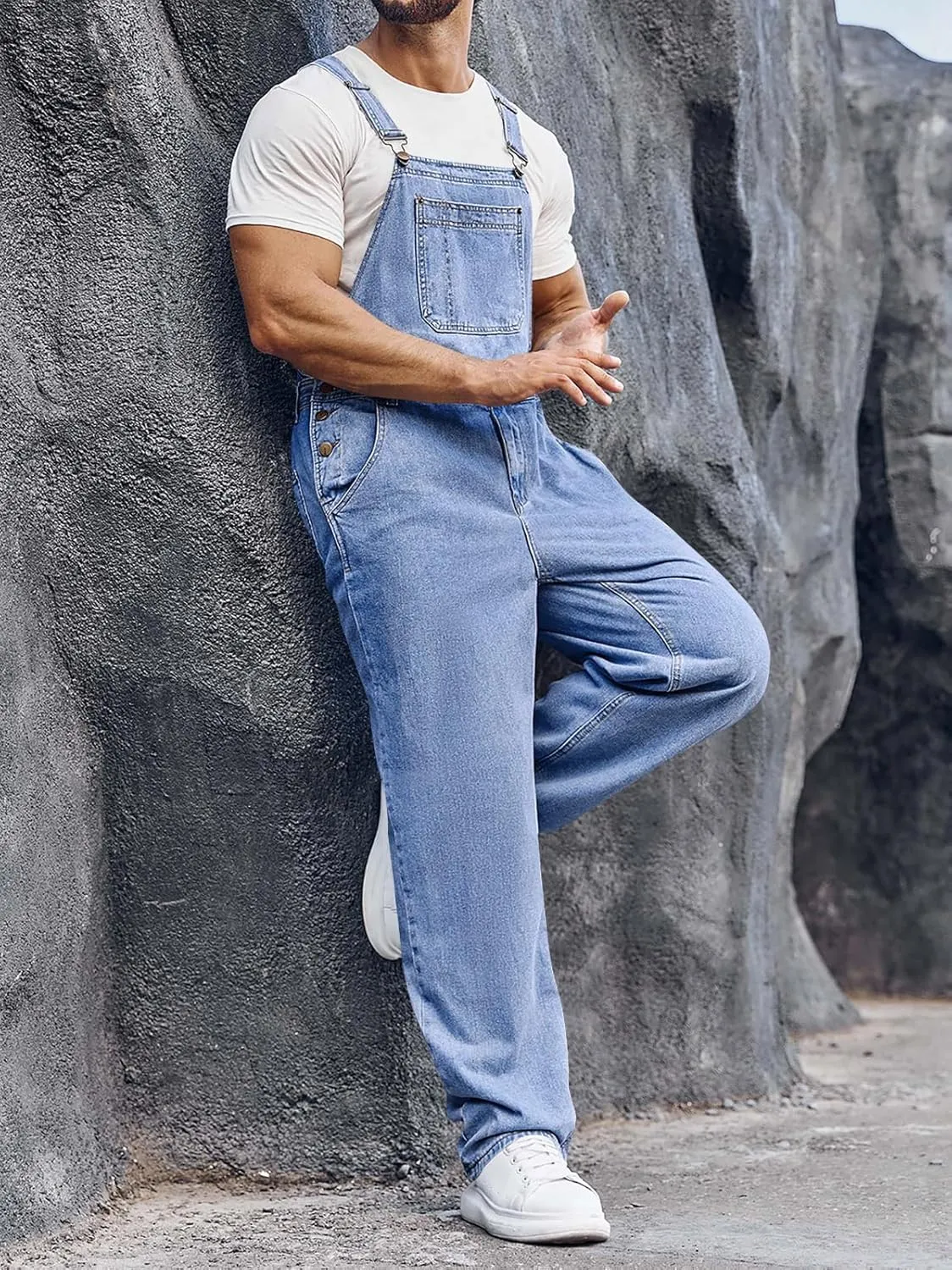 Runcati Men's Denim Bib Overall Jean Romper Trousers Adjustable Strap Workwear Slim Fit Jumpsuit