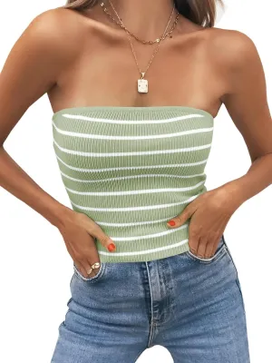 Saodimallsu Womens Striped Tube Top Strapless Sexy Y2K Summer Going Out Slim Fit Knit Bandeau Sweater Tops