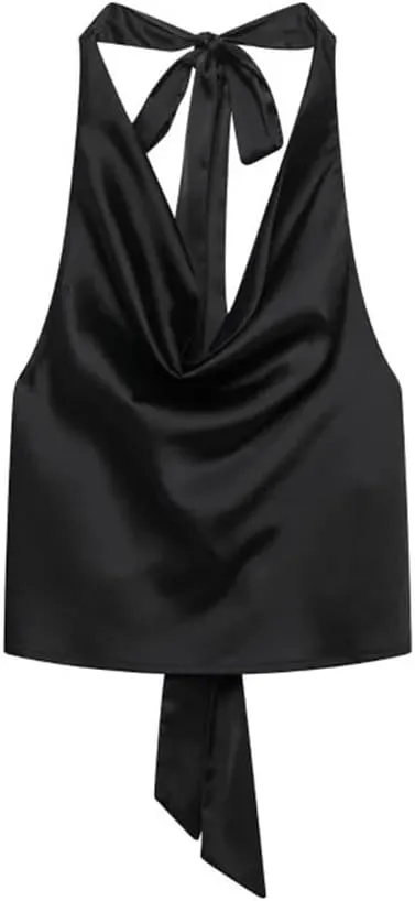 Satin Halterneck Camisole for Women - Adjustable Draped Neck Sleeveless Top Elegant Holiday High Street Blouse