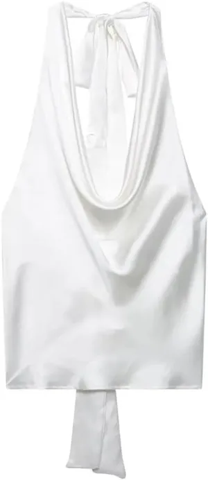 Satin Halterneck Camisole for Women - Adjustable Draped Neck Sleeveless Top Elegant Holiday High Street Blouse