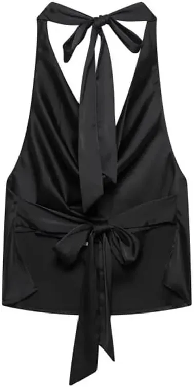 Satin Halterneck Camisole for Women - Adjustable Draped Neck Sleeveless Top Elegant Holiday High Street Blouse