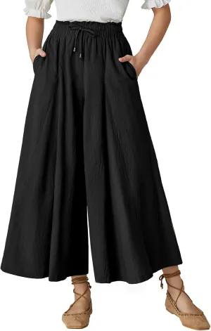 Scarlet Darkness Women Wide Leg Pants High Waist Linen Casual Loose Lounge Trousers with Pockets
