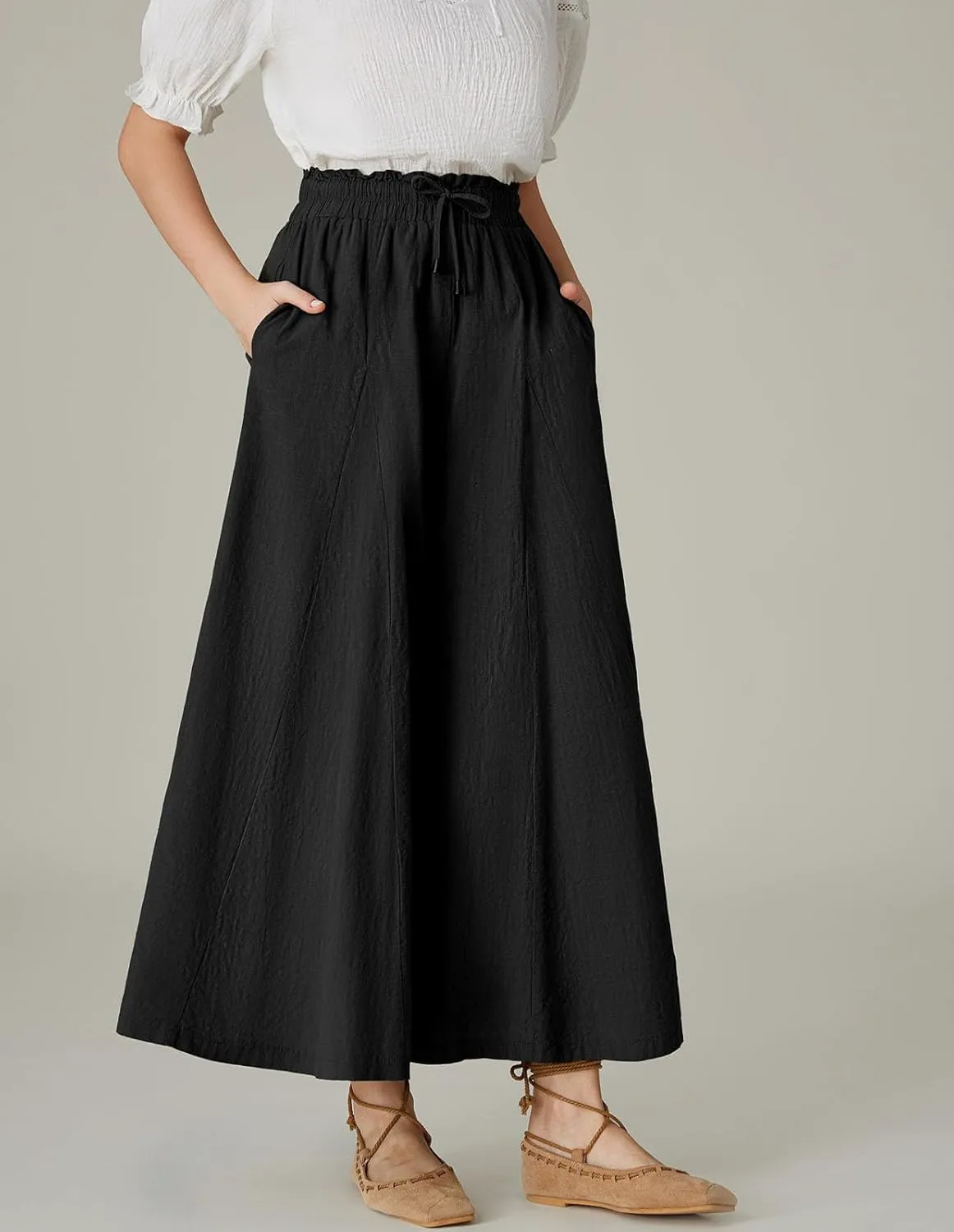 Scarlet Darkness Women Wide Leg Pants High Waist Linen Casual Loose Lounge Trousers with Pockets