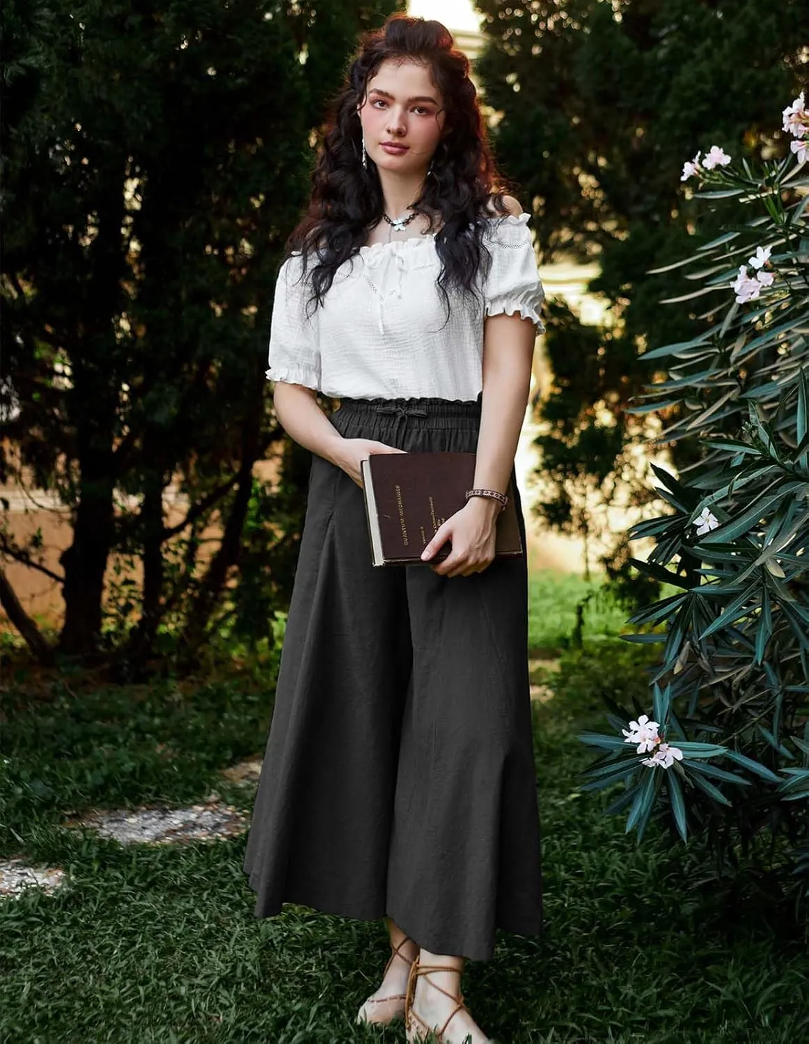 Scarlet Darkness Women Wide Leg Pants High Waist Linen Casual Loose Lounge Trousers with Pockets