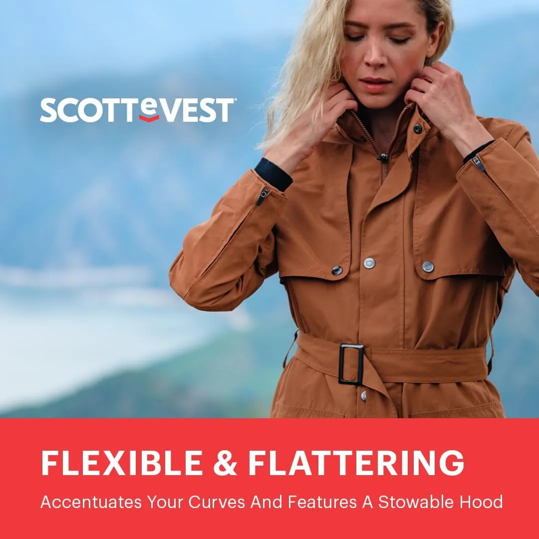 SCOTTeVEST Rhonda Jacket for Women - 20 Hidden Pockets - Water Repellent Trench Coat for Travel & More