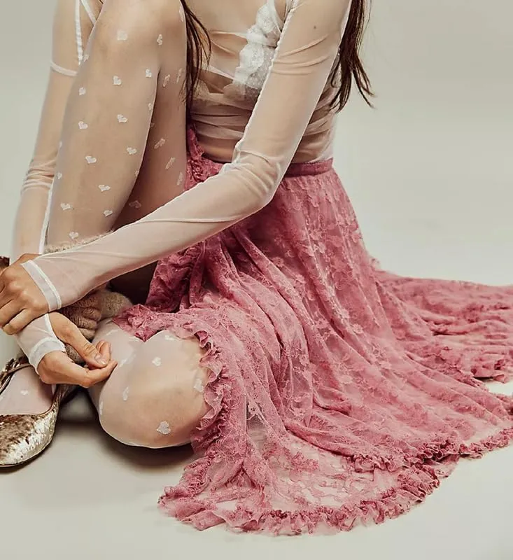 See Through Lace Long Skirts Asymmetrical Ruffle Hem Layered Midi Skirts Fairy Grunge Beach Boho Maxi Skirts