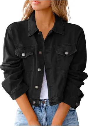SERYU Jean Jacket for Women Ripped Puff Sleeve Frayed Slim Denim Crop Top Cropped Jean Jacket