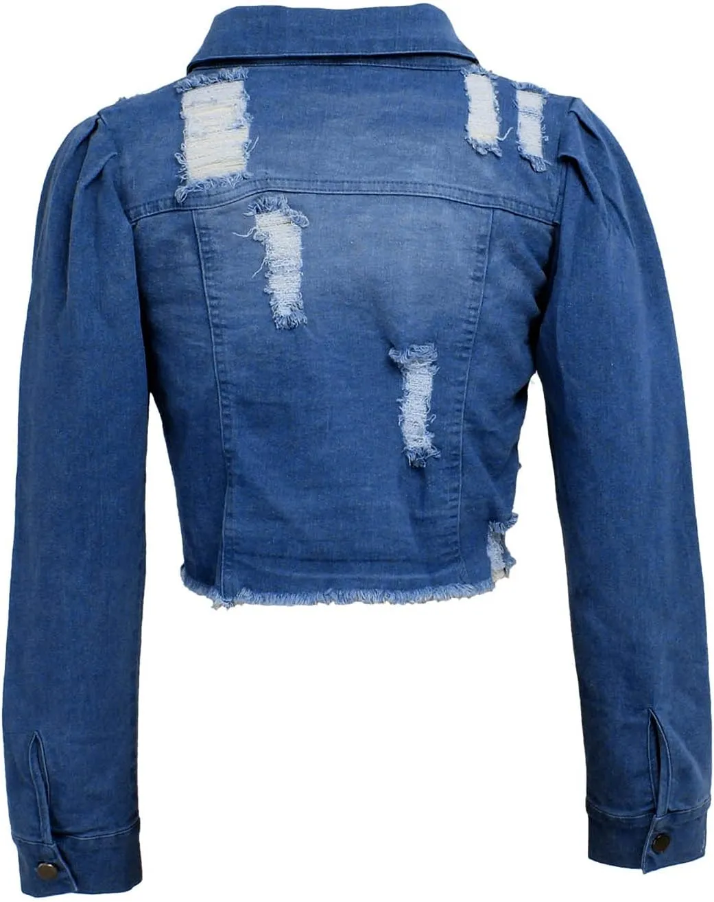 SERYU Jean Jacket for Women Ripped Puff Sleeve Frayed Slim Denim Crop Top Cropped Jean Jacket